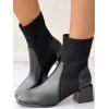 Chunky Heel Square Toe Knit Slim-Fit Martin Mid-Heel Stretch Ankle Boots - Noir EU 43