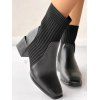 Chunky Heel Square Toe Knit Slim-Fit Martin Mid-Heel Stretch Ankle Boots - Noir EU 43