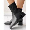 Chunky Heel Square Toe Knit Slim-Fit Martin Mid-Heel Stretch Ankle Boots - Noir EU 43