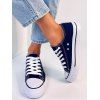 Low-Top Rubber Sole Canvas Lace Up Flat Shoes - Bleu profond EU 43