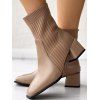 Chunky Heel Square Toe Knit Slim-Fit Martin Mid-Heel Stretch Ankle Boots - café lumière EU 43