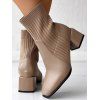 Chunky Heel Square Toe Knit Slim-Fit Martin Mid-Heel Stretch Ankle Boots - café lumière EU 43