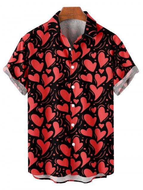 Chemise Boutonnée Cœur Imprimé Partout à Manches Courtes Saint-Valentin