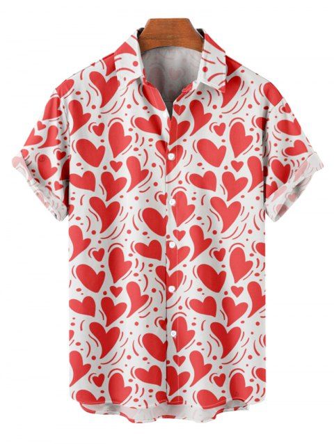 Chemise Boutonnée Cœur Imprimé Partout à Manches Courtes Saint-Valentin