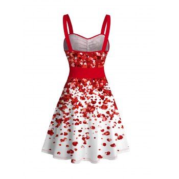 Allover Heart Ombre Print Sweetheart Neck Tank Dress Belt Ruched Bust Sleeveless Mini Dress 