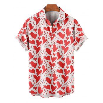 Chemise Boutonnée Cœur Imprimé Partout à Manches Courtes Saint-Valentin