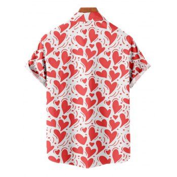 Allover Heart Print Valentine's Day Belted Mini Dress And Short Sleeve Shirt Matching Outfit