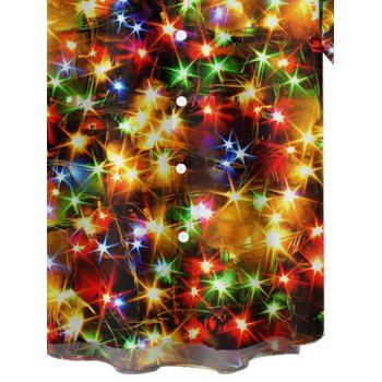 Colorful Shinny Star Allover Print Short Sleeve Button Up Shirt