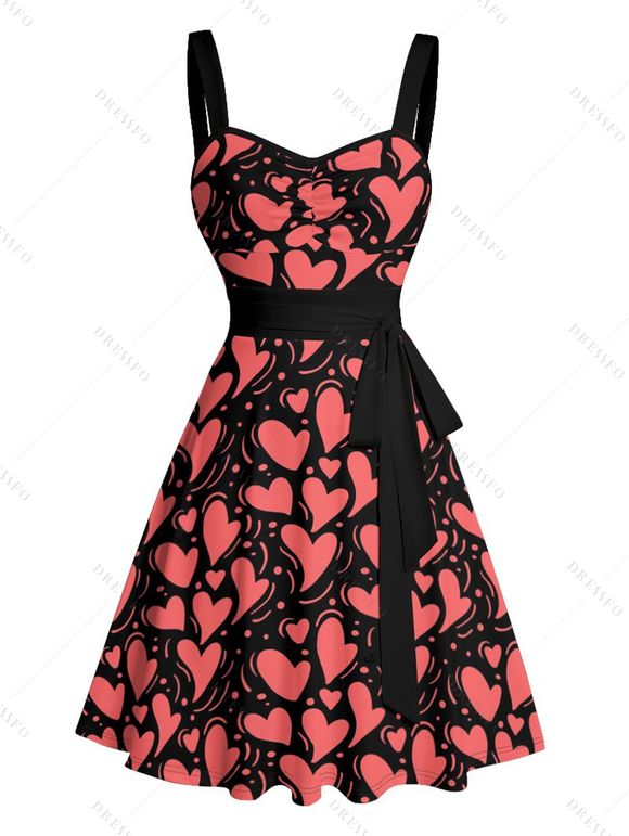 Mini-Robe Cœur Imprimé Partout à Volants Saint-Valentin - Noir XXXXXL | US 20