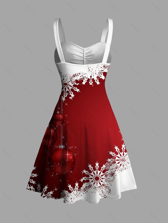 Christmas Ball Snowflake Print Belt Mini Dress And Faux Fur Panel Hooded Cape High Heeled Boots Bell Shape Earrings Outfit - Rouge foncé S | US 4