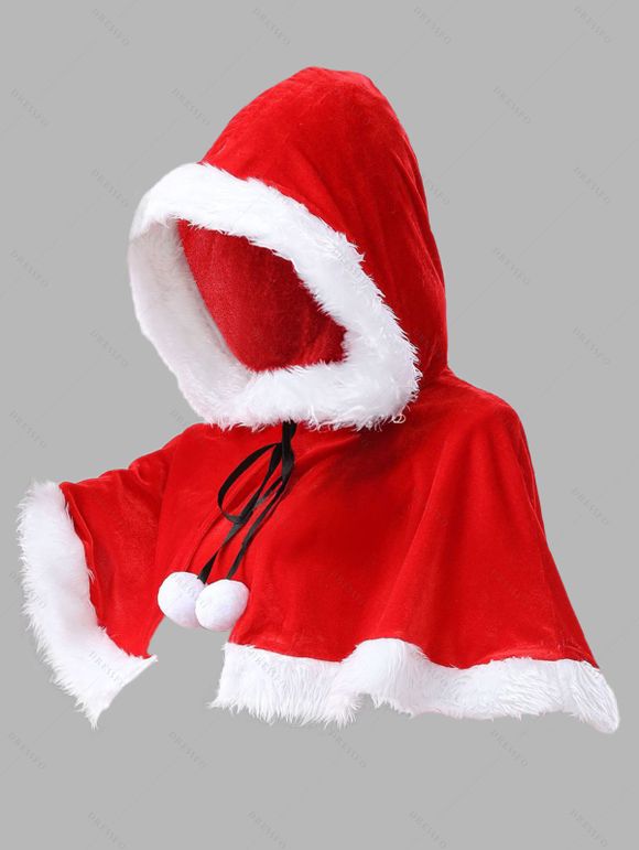 Christmas Ball Snowflake Print Belt Mini Dress And Faux Fur Panel Hooded Cape High Heeled Boots Bell Shape Earrings Outfit - Rouge foncé S | US 4