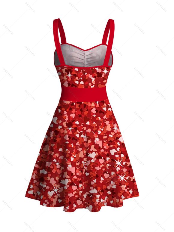 Mini Robe Cœur Imprimé Partout sans Manches à Volants - Rouge XXL | US 14