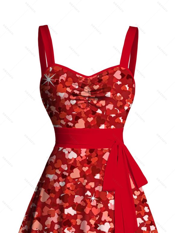 Mini Robe Cœur Imprimé Partout sans Manches à Volants - Rouge XXL | US 14