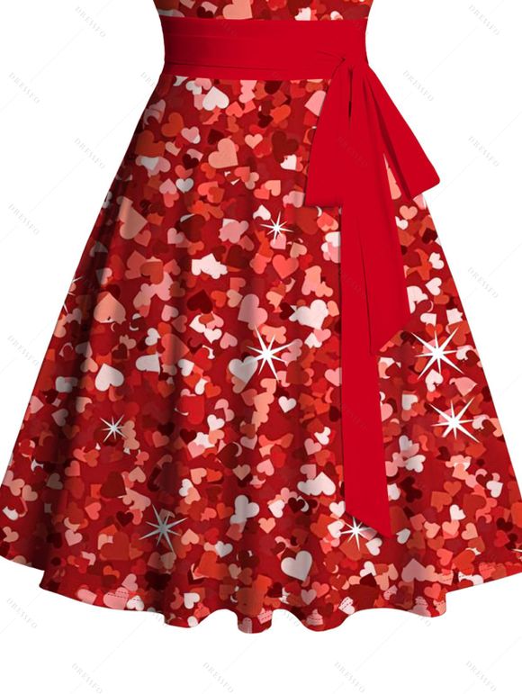 Mini Robe Cœur Imprimé Partout sans Manches à Volants - Rouge XXL | US 14