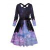 Robe Mi-Longue Ceinturée Croisé Scène de Galaxie à Manches Longues - Noir XXXXXL | US 20