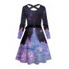 Robe Mi-Longue Ceinturée Croisé Scène de Galaxie à Manches Longues - Noir XXXXXL | US 20