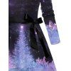 Robe Mi-Longue Ceinturée Croisé Scène de Galaxie à Manches Longues - Noir XXXXXL | US 20