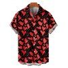 Chemise Boutonnée Cœur Imprimé Partout à Manches Courtes Saint-Valentin - Noir 5XL