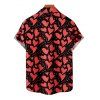 Chemise Boutonnée Cœur Imprimé Partout à Manches Courtes Saint-Valentin - Noir 5XL