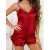 Ensemble de Camisole à Bretelle Fine Ajustable Plongeant Ourlet à Volants en Satin - Rouge foncé S | US 4