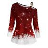 Christmas Snowflake Print Contrast Color Skew Collar Long Sleeve T-shirt And High Waist Flare Pants Matching Outfit - Rouge foncé S | US 4