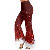 Christmas Snowflake Print Contrast Color Skew Collar Long Sleeve T-shirt And High Waist Flare Pants Matching Outfit - Rouge foncé S | US 4