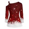 Christmas Snowflake Print Contrast Color Skew Collar Long Sleeve T-shirt And High Waist Flare Pants Matching Outfit - Rouge foncé S | US 4