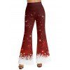 Christmas Snowflake Print Contrast Color Skew Collar Long Sleeve T-shirt And High Waist Flare Pants Matching Outfit - Rouge foncé S | US 4