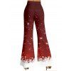 Christmas Snowflake Print Contrast Color Skew Collar Long Sleeve T-shirt And High Waist Flare Pants Matching Outfit - Rouge foncé S | US 4