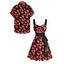 Allover Heart Print Valentine's Day Belted Mini Dress And Short Sleeve Shirt Matching Outfit - Blanc S | US 4