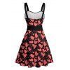 Allover Heart Print Valentine's Day Belted Mini Dress And Short Sleeve Shirt Matching Outfit - Noir S | US 4