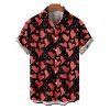 Allover Heart Print Valentine's Day Belted Mini Dress And Short Sleeve Shirt Matching Outfit - Noir S | US 4