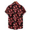 Allover Heart Print Valentine's Day Belted Mini Dress And Short Sleeve Shirt Matching Outfit - Noir S | US 4