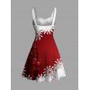 Christmas Ball Snowflake Print Belt Mini Dress And Faux Fur Panel Hooded Cape High Heeled Boots Bell Shape Earrings Outfit - Rouge foncé S | US 4