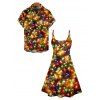 Shinny Colorful Star Print V Neck Spaghetti Strap Mini Dress And Short Sleeve Shirt Matching Outfit - multicolor S | US 4