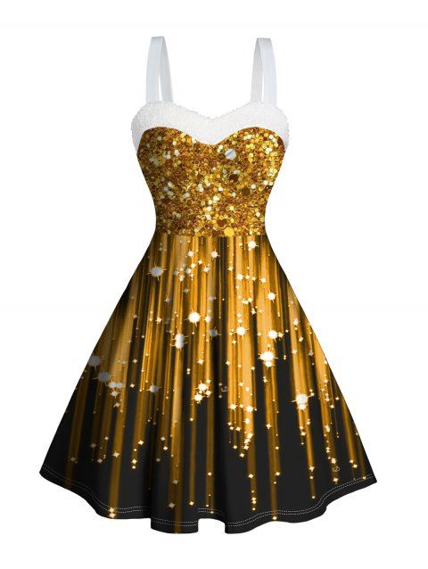 Mini Robe de Soirée Panneau en Fausse Fourrure à Paillettes à Volants