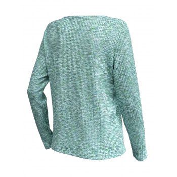 Marled V Neck Long Sleeve Button Decor Pullover Jacquard Top 