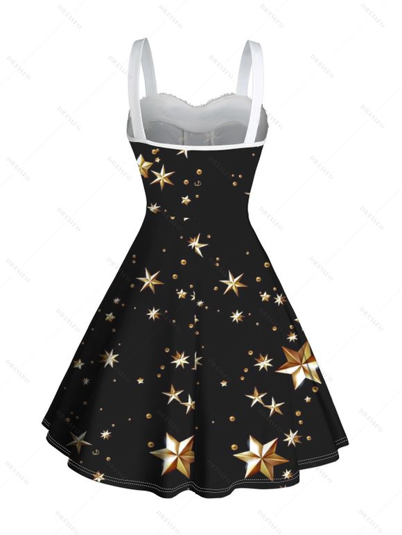 Mini Robe Etoile à Pois Panneau en Fausse Fourrure à Volants - Noir S | US 4