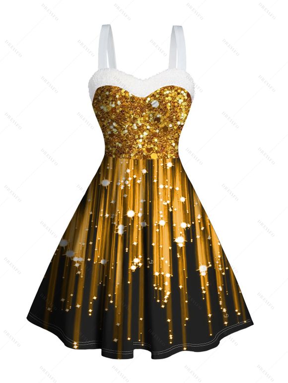 Mini Robe de Soirée Panneau en Fausse Fourrure à Paillettes à Volants - d'or XXXXXL | US 20