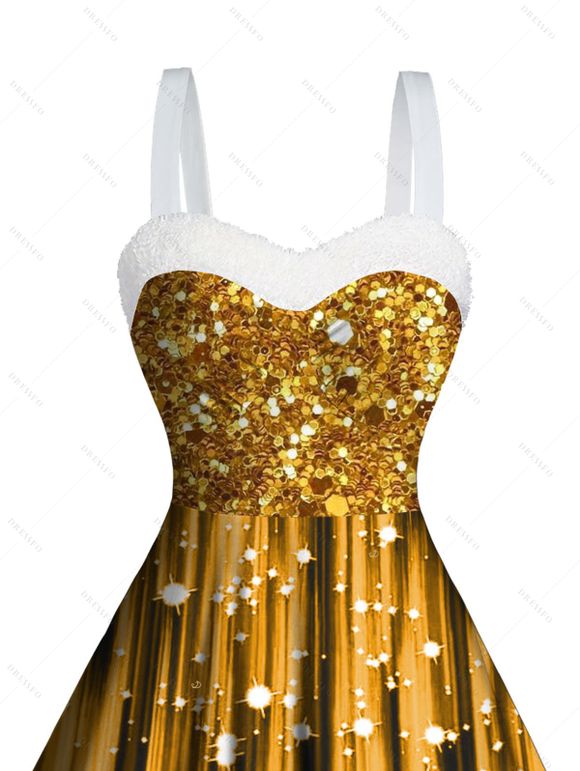 Mini Robe de Soirée Panneau en Fausse Fourrure à Paillettes à Volants - d'or S | US 4