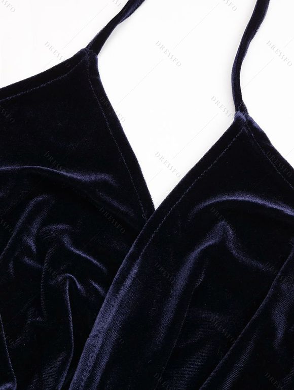 Mini Robe de Soirée en Velours à Col Plongeant à Dos Nu - Bleu de Minuit S | US 4