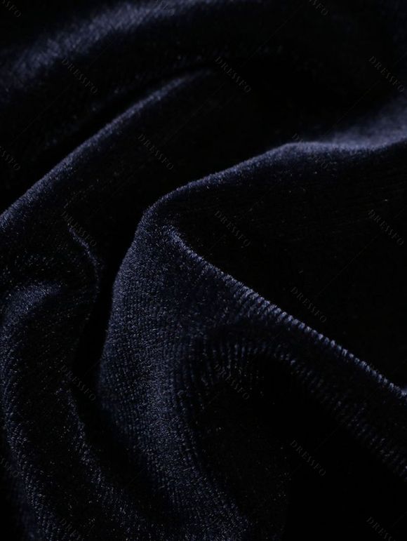 Mini Robe de Soirée en Velours à Col Plongeant à Dos Nu - Bleu de Minuit S | US 4