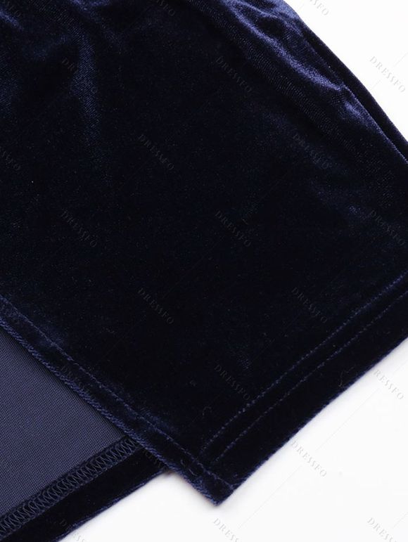 Mini Robe de Soirée en Velours à Col Plongeant à Dos Nu - Bleu de Minuit S | US 4