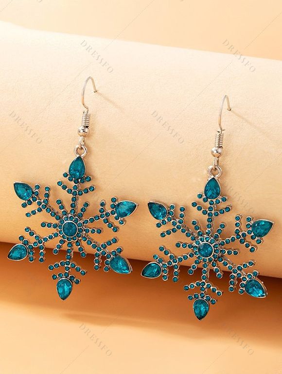 Christmas Snowflake Print Faux Fur Panel Mini Dress And Rhinestone High Heeled Zip Fly Boots Drop Earrings Outfit - Bleu de Minuit S | US 4