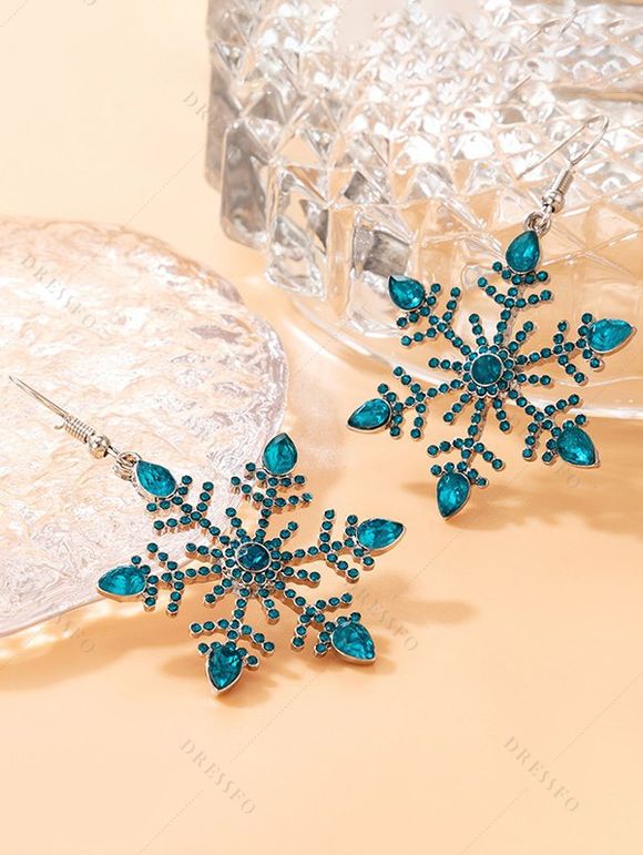 Christmas Snowflake Print Faux Fur Panel Mini Dress And Rhinestone High Heeled Zip Fly Boots Drop Earrings Outfit - Bleu de Minuit S | US 4