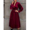 Robe de Soirée Midi Taille Haute à Col Plongeant à Manches Longues - Rouge foncé XL | US 10