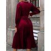 Robe de Soirée Midi Taille Haute à Col Plongeant à Manches Longues - Rouge foncé XL | US 10