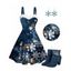 Christmas Snowflake Print Faux Fur Panel Mini Dress And Rhinestone High Heeled Zip Fly Boots Drop Earrings Outfit - Bleu de Minuit S | US 4