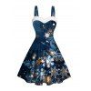 Christmas Snowflake Print Faux Fur Panel Mini Dress And Rhinestone High Heeled Zip Fly Boots Drop Earrings Outfit - Bleu de Minuit S | US 4