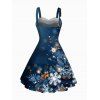 Christmas Snowflake Print Faux Fur Panel Mini Dress And Rhinestone High Heeled Zip Fly Boots Drop Earrings Outfit - Bleu de Minuit S | US 4